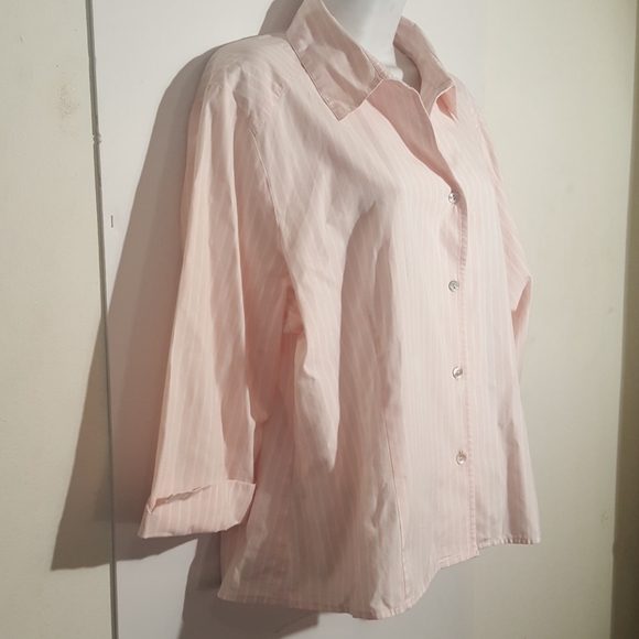 Hanna G. Shirt Pink White Stripe Button Size XL - Picture 2 of 7